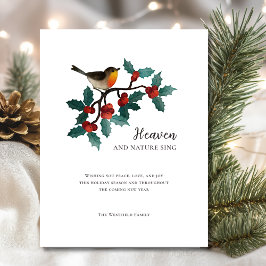Winter Bird Holly Berries Magnetic Christmas Card Magnetkarte