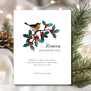 Winter Bird Holly Berries Magnetic Christmas Card Magnetkarte