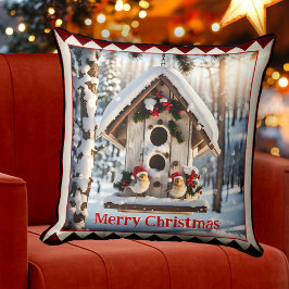 Winter Bird House Christmas Animal Art Kissen
