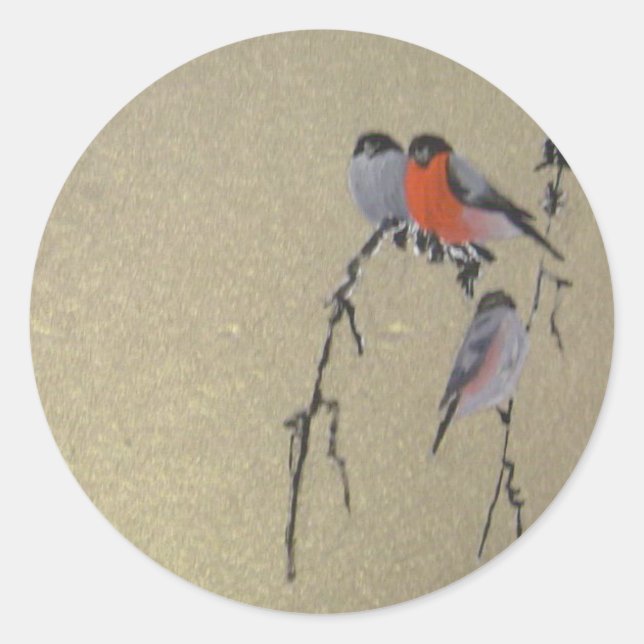 Winter Birds Gold Runder Aufkleber (Vorderseite)