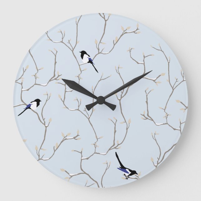 Winter BIrds Große Wanduhr (Vorderseite)