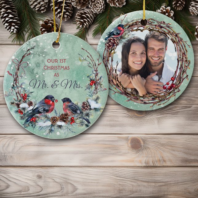 Winter Birds Mr. & Mrs. Foto Template Keramik Ornament (Von Creator hochgeladen)