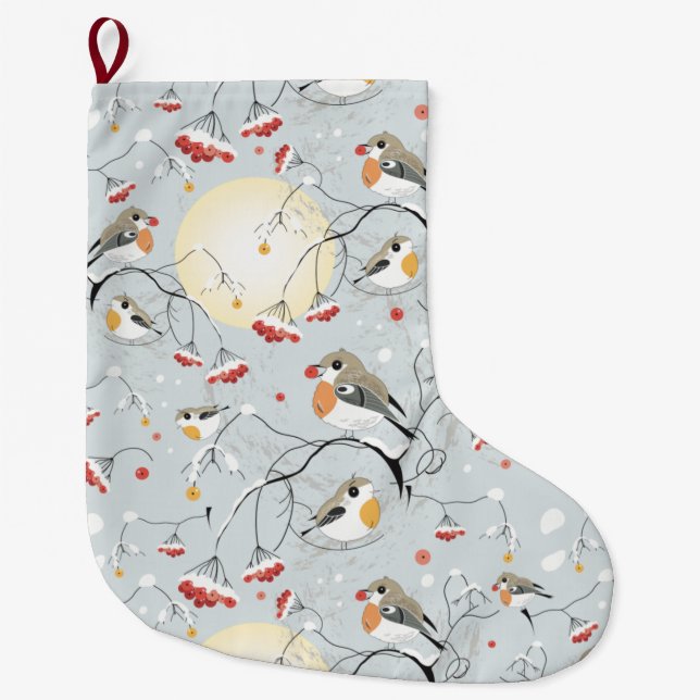 Winter Birds Muster Großer Weihnachtsstrumpf (Vorderseite)