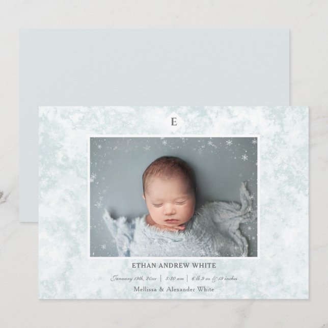 Winter Birth Announcement Baby Boy Ankündigung (Vorne/Hinten)