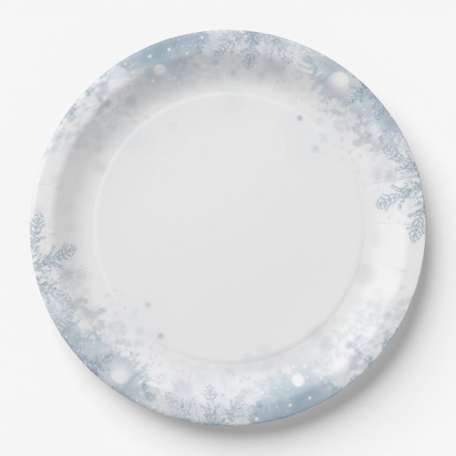 Winter Birthday Paper Plates Elegant Snowflakes Pappteller (Vorderseite)