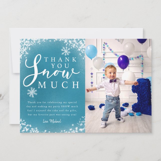 Winter Birthday Party Boy Foto Dankeskarte (Vorderseite)