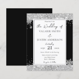 Winter Black and Silver Glitzer Einladung Hochzeit