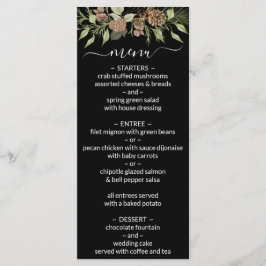 Winter Black and White Elegante Script Wedding Men Menükarte