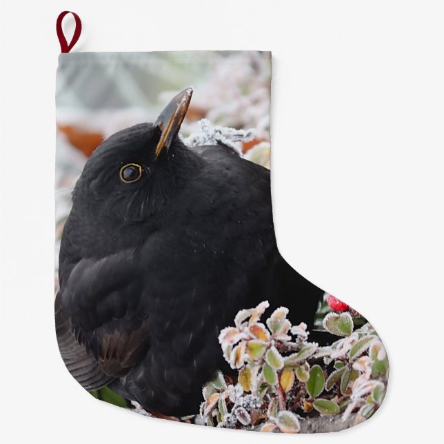 Winter Blackbird Großer Weihnachtsstrumpf (Vorderseite)