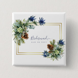 Winter-Blau Distel Eukalyptus Hochzeits-Wunderland Button
