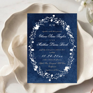 Winter Blau Floral Moderne Elegante Hochzeit Folieneinladung