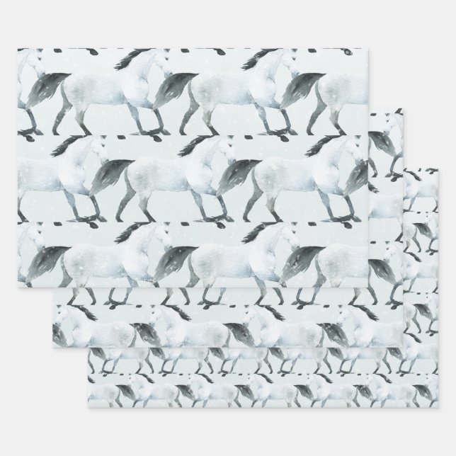 Winter Blau Schneeweißes Pferd Geschenkpapier Set (Set)