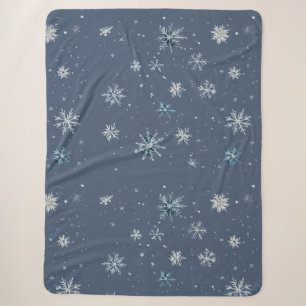Winter Blau Silber Schneeflocken Weihnachten Sherpadecke
