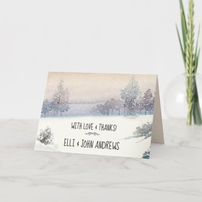 Winter Blau und Weiß Hochzeit Dankeskarte (Vorderseite)