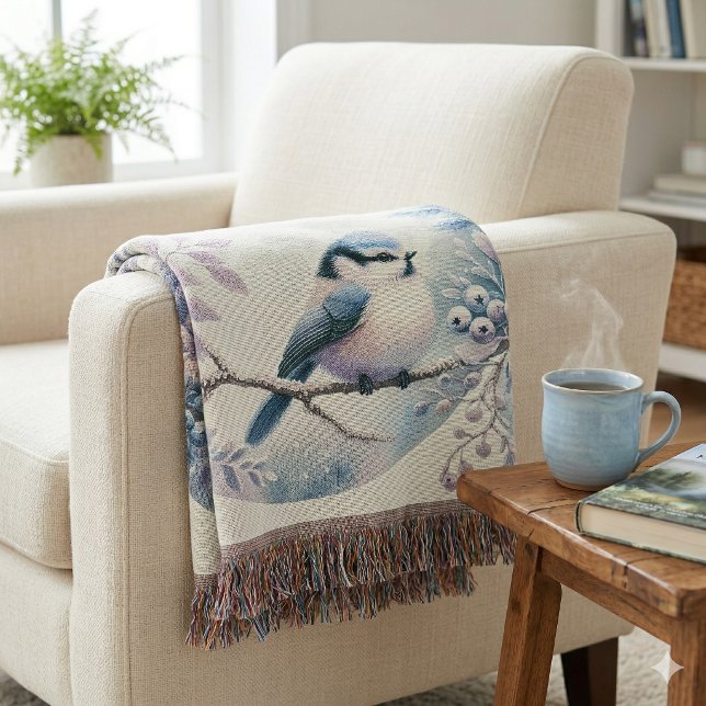 Winter-Blau-Vogel-Beeren-Kranz Decke (Winter Bluebird Berry Wreath Throw Blanket)