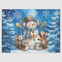 Winter Blau Weihnachten Schneemann & Waldtiere