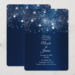 Winter Blaue Silberne Funkelnde Lichter Hochzeit Einladung
