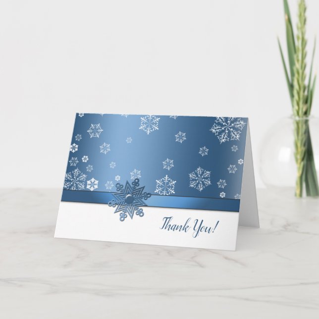 Winter-blaue u. weiße Schneeflocke danken Ihnen Dankeskarte (Vorderseite)