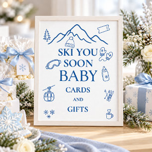 Winter Blaues Jungen Ski Dich Bald Baby Shower Fav Poster