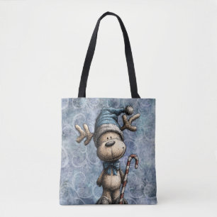 Winter Blaues Weihnachten Süßes Rentier Mit Hut Tasche