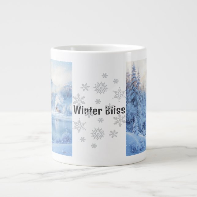 Winter Bliss Jumbo Tasse - Gemütliche Schneewelt . (Vorderseite)
