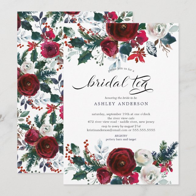 Winter Bloom Brautparty Bridal Tee Einladung (Vorne/Hinten)