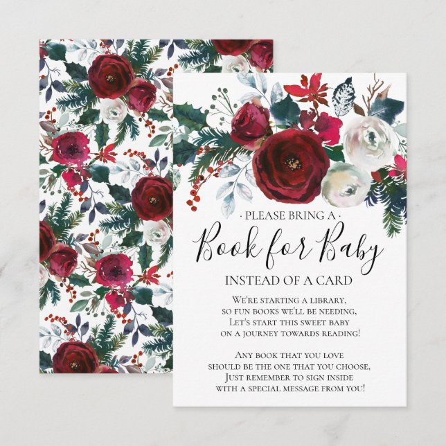 Winter Bloom Floral Baby Shower Book for Baby Einladung (Vorne/Hinten)