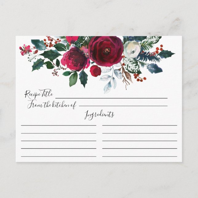 Winter Bloom Floral Brautparty Rezept Card Postkarte (Vorderseite)