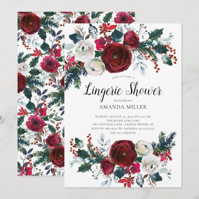Winter Bloom Floral Bridal Lingerie Dusche Einladung (Vorne/Hinten)