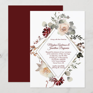 Winter Blooms Diamantform - Burgundy Wedding Einladung