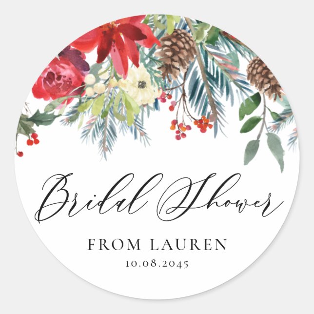 Winter Blooms Garland Brautparty Runder Aufkleber (Vorderseite)