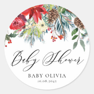 Winter Blooms Garland Floral Baby Dusche Runder Aufkleber