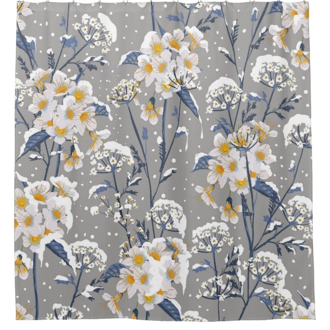 Winter Blossom: zartes Blumenmuster Duschvorhang (Vorderseite)