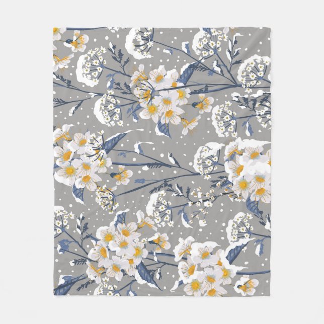 Winter Blossom: zartes Blumenmuster Fleecedecke (Vorderseite)