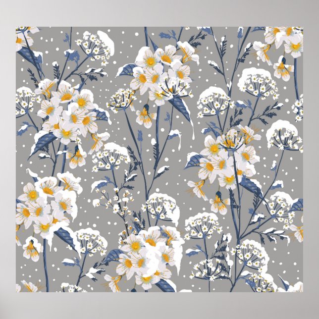 Winter Blossom: zartes Blumenmuster Poster (Vorne)