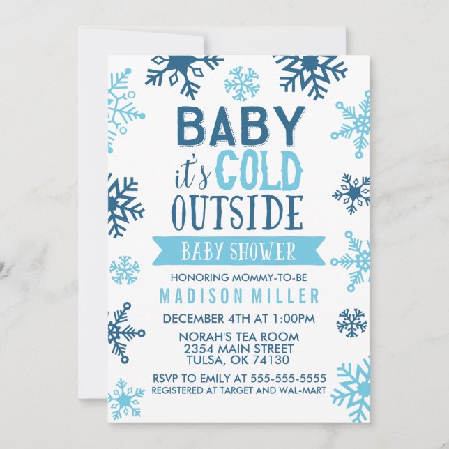 Winter Blue Baby Es ist kalte Außendusche. Einladung (Vorderseite)