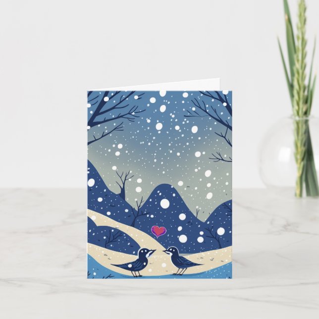 Winter Blue Birds in der Liebe Weihnachts-Party Ho Einladung (Vorderseite)