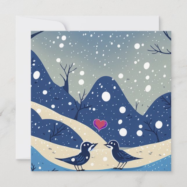 Winter Blue Birds in Liebe Weihnachten Hochzeit Dankeskarte (Vorderseite)
