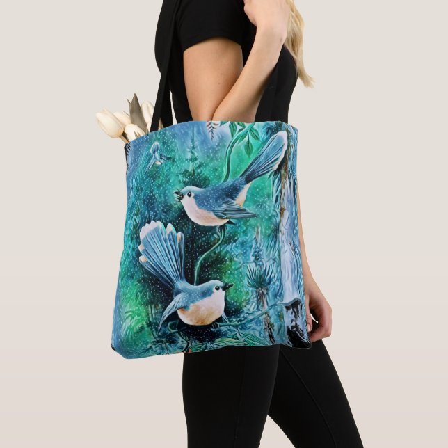 Winter Blue Birds Malerei Tasche (Von Nahem)