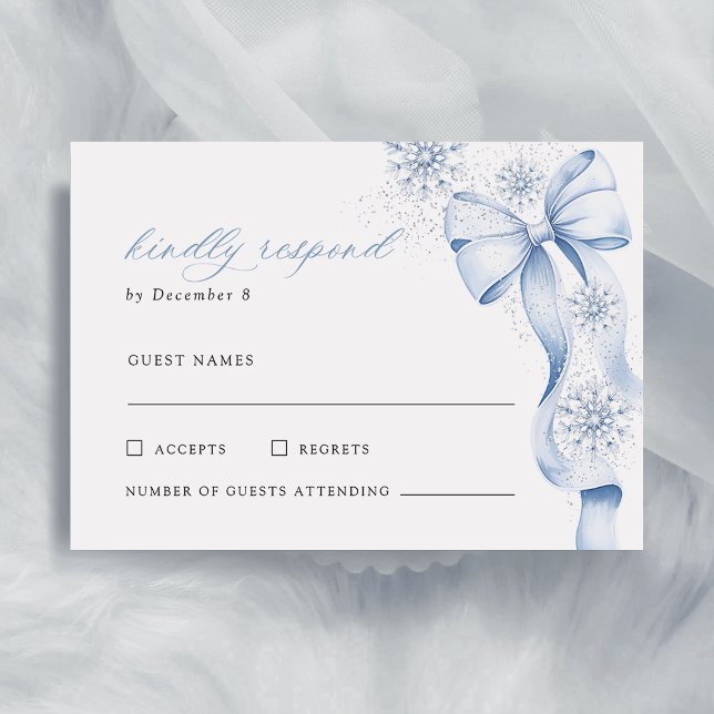 Winter Blue Bow Bridal Shower RSVP Card (Von Creator hochgeladen)