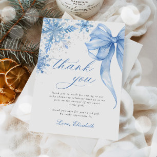 Winter Blue Bow Snowflakes Baby Dusche Dankeskarte