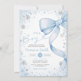 Winter Blue Bow themed Girl Coquette Babydusche Einladung