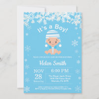 Winter Blue Boy Baby Shower Snowflake Einladung