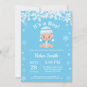 Winter Blue Boy Baby shower Snowflake Invitation