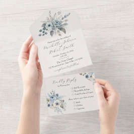 Winter Blue Floral All In One Einladung