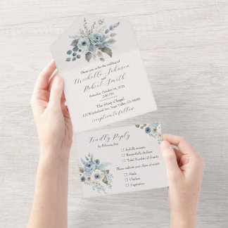 Winter Blue Floral All In One Einladung