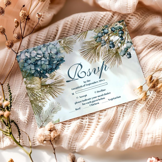 Winter Blue Floral Quinceañera RSVP Karte (Von Creator hochgeladen)