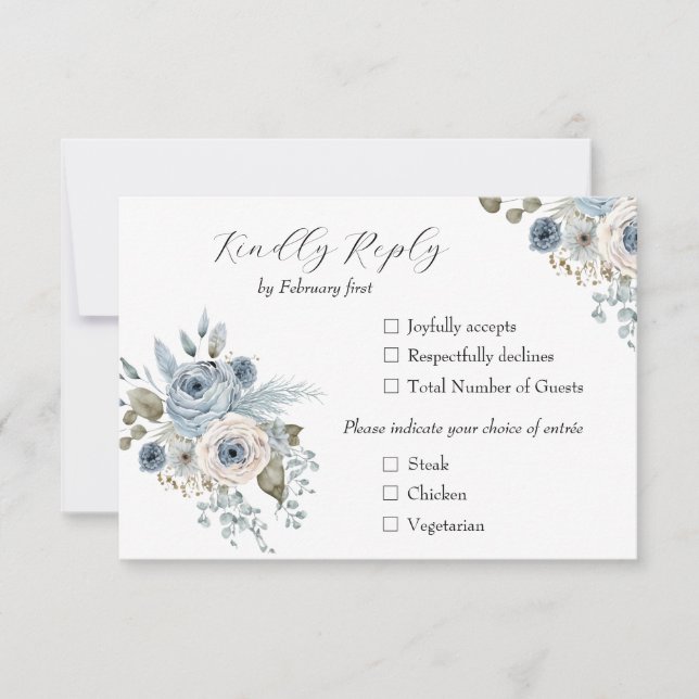 Winter Blue Floral RSVP Karte (Vorderseite)
