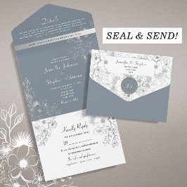 Winter Blue Floral Wedding All In One Einladung