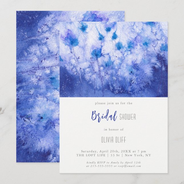 Winter Blue Garden Brautparty Einladung (Vorne/Hinten)